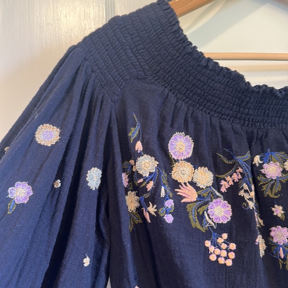 Free People Embroidered Off the Shoulder Top | Navy Size - Large - Picture 9 of 13